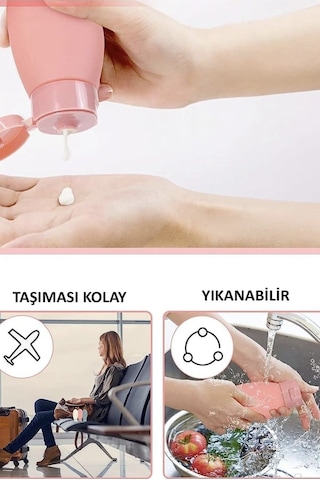 6 Adet Boş Krem Şişesi 60 Ml Çantalı Doldurulabilir Çantalı Seyahat Tipi Şişe Seti Çok Renkli