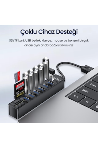 Veggieg Usb 2.0 Sd Microsd Kart Okuyucu Ve 6 Port Usb Çoklayıcı Hub