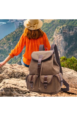 Suntek Kanvas Sırt Çantası Okul Yürüyüş Satchel Çanta Kahve Rengi Kahverengi