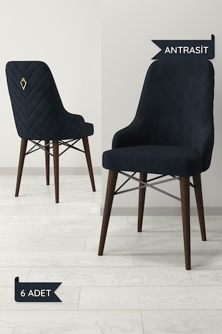 Ege Serisi,ceviz Gürgen Ayaklı 1.sınıf Babyface Kumaş Krem Sandalye 6 Adet Antrasit