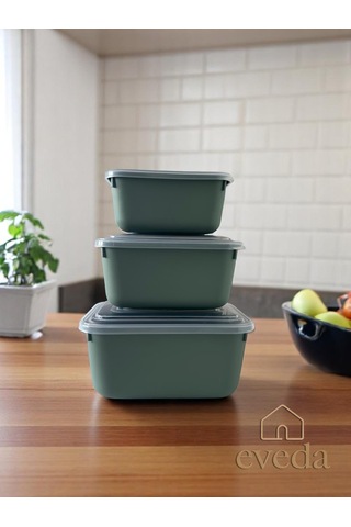 Eveda Snaplid Line Dikdörtgen Üçlü Set Yeşil Düz