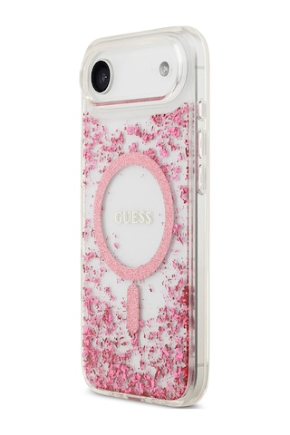 Apple Uyumlu iPhone 17 Air Kılıf Guess Lisanslı M-safe Şarj Özellikli Transparan Resin Bottom Kapak Pembe Pembe