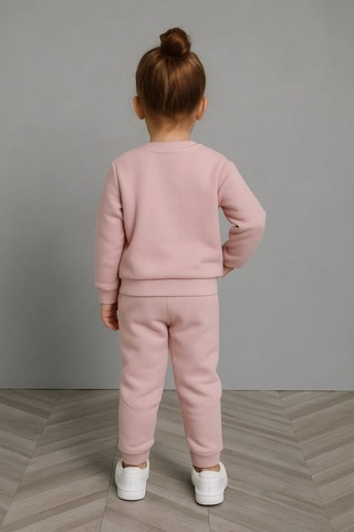 Papatya Nakışlı %100 Pamuk 2 Li Çocuk Eşofman Takımı Gül Kurusu