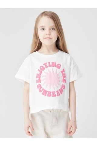 Kız Çocuk Pamuklu Güneş Kabartma Baskılı Bluz-13864-ekru Pmb Ekru - Pembe