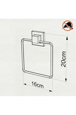 Tekno Tel Ef-234 Siyah Kare Havluluk Yapışkanlı/vidalı Deliksiz Metal Banyo Havlu Halkası Mat Siyah