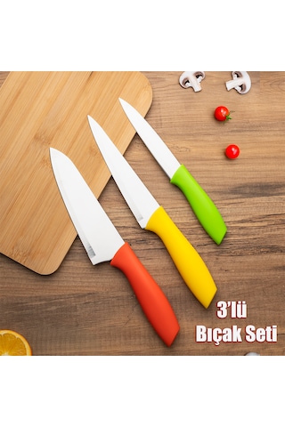 Porsima 3155-3'lü Bıçak Seti Meyve Et Doğrama Bıçağı Şef Bıçağı Çok Renkli