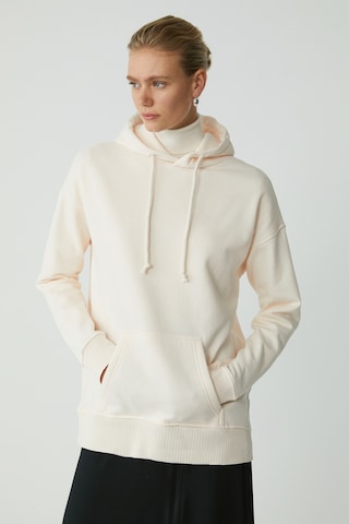 ETHIQUET CARLY Kadın Içi Polarlı Yumuşacık Kapüşonlu Kanguru Cepli Oversize Fit Ekru Sweatshirt