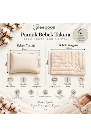 Sleepoos Pamuk Bebek Yastık ve Yorgan Takımı