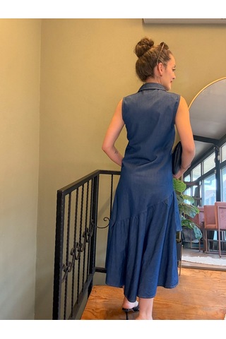 Ali Butik Koyu Mavi Düğmeli Elbise