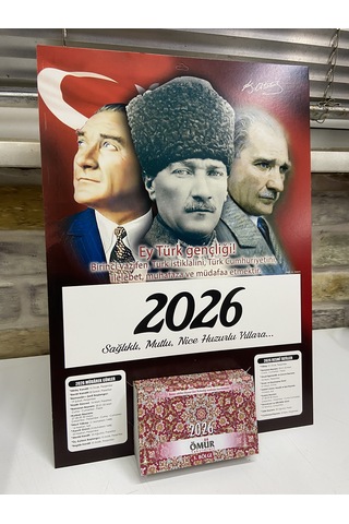 Ömür Takvim Atatürk Görselli 3.bölge 2026 Kartonlu Yapraklı Duvar Takvimi