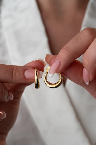 925 Ayar Gümüş Gold Rengi Sade 15 Mm Şarnel Küpe Gold