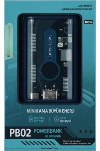 Pb02 20.000mah Power Bank Uzun Ömürlü Yüksek Kapasiteli Pil - Lacivert- Tek Ebat Çok Renkli