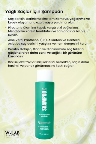 W-Lab Cosmetics Yağlı Saçlar İçin Şampuan 400 Ml