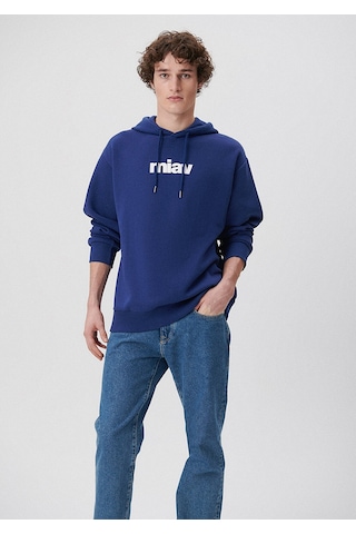 Mavi - Mavi Logo Baskılı Kapüşonlu Mavi Sweatshirt 0s10001-70722 Mavi