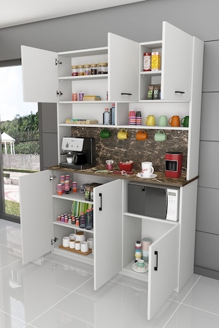 Asra Trend Kahve Köşesi KAHVE03 %100 MDF Çok Amaçlı Mutfak Dolabı Beyaz - Siyah Taş