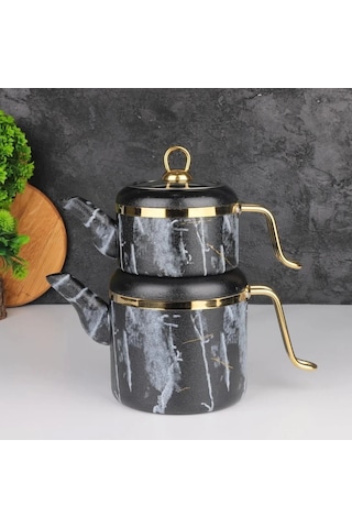 Arow Oolong Granit Çaydanlık Takımı - Siyah - Tr-4442 Siyah