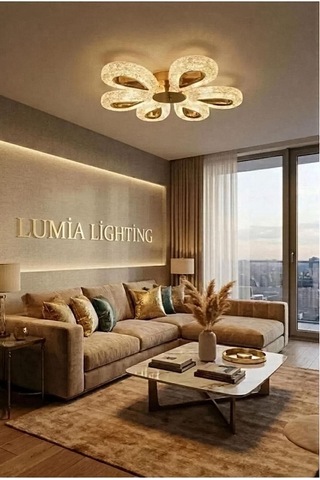 Lumia Lighting Yonca Model Gold Kumandalı 3"lü Ledli 3 Renk Modu Kristal Salon Mutfak Yatak Çocuk Odası Avize