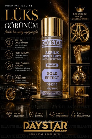 Gold Effect Parlak Altın Akrilik Sprey Boya 400 Ml Metal, Ahşap, Plastik Ve Seramik Uyumlu Çok Renkli
