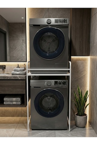 Reyo Falez 2 Katlı Çamaşır Makinesi Üstü Dolap Metal Banyo Organizeri Çok Amaçlı Raf - Beyaz 261
