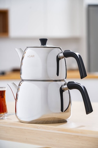 Alvez Aile Boy Çaydanlık Takımı Silver/siyah