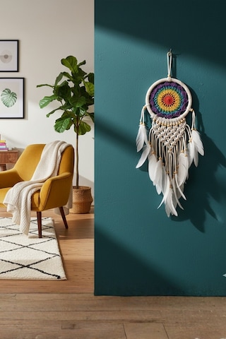 El Yapımı Rengarenk Desenli Ahşap Boncuklu Örgülü Makrome Ev Bohem Duvar Dekorasyonu Dream Catcher