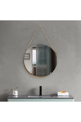 Pazly Yuvarlak Yatak Tarzı Suntek İskandinav Duvar Banyo Aynası İp Altın
