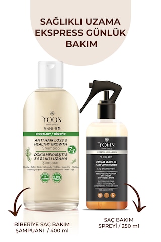 Yoon 2'li Vegan Saç Spreyi & Biberiye Şampuanı Saç Bakım Set Tüm Saç Tipleri