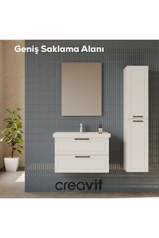 Creavit D20 65 Cm İki Çelmeceli Lavabo Dolabı Beyaz Lake Kapak Antrasit