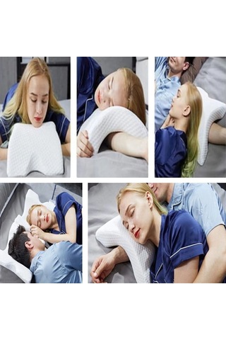 % 100 Visco Kavisli Ortopedik Yıkanabilir Kumaş Kılıflı Bel Boyun Bacak Ağrıları İçin Yastık Beyaz