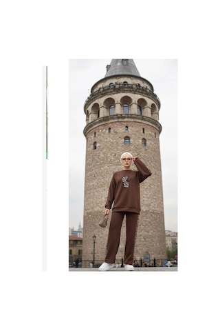 Lovie Moda Kadın Leopar Baskılı Eşofman Takımı Kahverengi