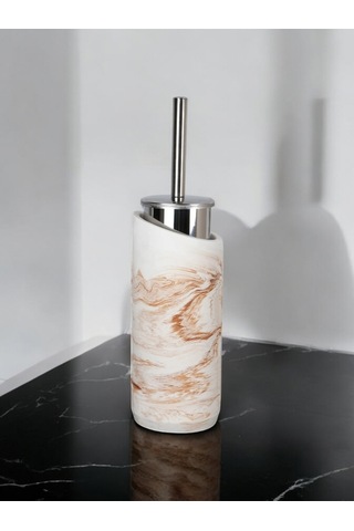 2 Parça Mermer Bej Desenli Beton Tuvalet Fırçası Metal Wc Fırçalığı,dekorasyon,aksesuar Bej