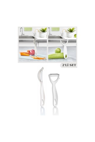 2 Adet Çok Amaçlı Yan Ve Sapan Soyacak, Meyve Sebze Paslanmaz Çelik Bıçaklı Soyucu 2 Li Set Beyaz