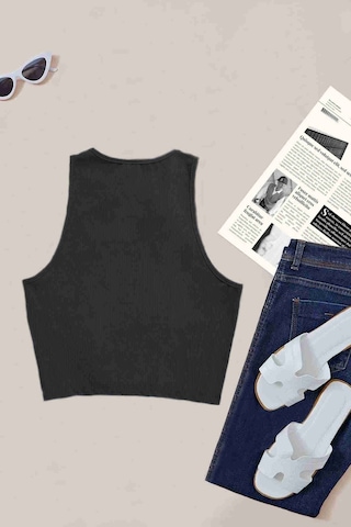 Merry See Tek Renk 1 Adet Kadın Kolsuz Örme Kumaş Bluz Crop Siyah 001