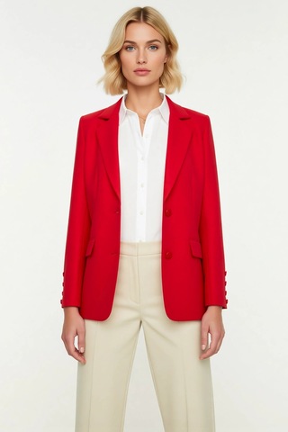 Benerly Kadın Regular Ceket Yaka Uzun Kol Standart Kol Düz Desen Blazer C Kırmızı