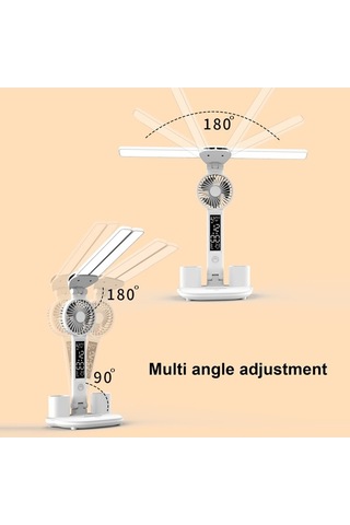 Maoyaya Fanlı Çift Kafa Led Masa Lambası, Dokunmatik Kontrol, Saat Ve Kalem Tutuculu Çok Renkli