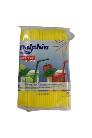 Dolphin Renkli Körüklü Pipet Boy : 21,5 Cm Pk:200 Lü 5 Mm Çap Paketler Tek Renktir