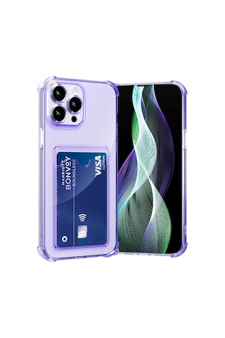 Teknomoda Apple Uyumlu iPhone 16 Pro Kılıf Kartlıklı Anti Şok Korumalı Şeffaf Silikon Lila Lila