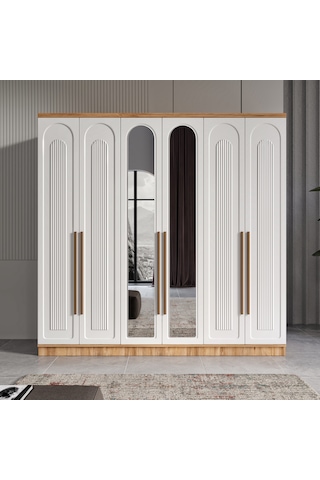 Flora 6 Kapaklı Aynalı Komple Mdf Gardırop - Elbise Dolabı