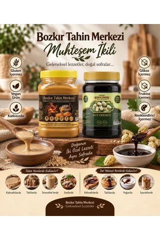 Bozkır Tahin Merkezi Ata Tohum Altın Susam Kavrulmuş Tahin 930g- Geleneksel Dut Pekmezi 950g Doğal
