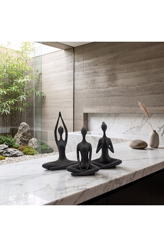 12 Cm 3 Lü Yoga Figürü Biblo Seti Modern Ev Dekoru Tv Ünitesi Ve Raf Aksesuarı Siyah