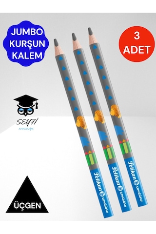 Pelikan Jumbo Üçgen Kurşun Kalem 3 Adet Combino Hayvan Desenli Başlangıç Kalemi B Derece Uzay