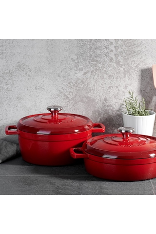 Korkmaz Casta Döküm Tencere 24X10 Kırmızı