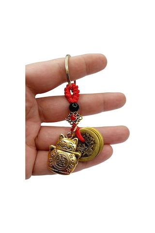 Çin Feng Shui Şans Ve Bereket Parası Maneki Neko Metal Anahtarlık
