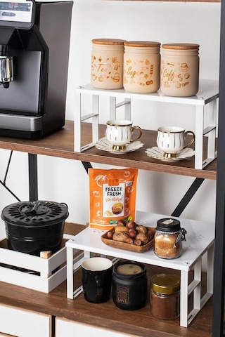 Kapris Dolap Içi Düzenleyici Raf Tabak Bardak Rafı Metal Raf 1 Adet Beyaz