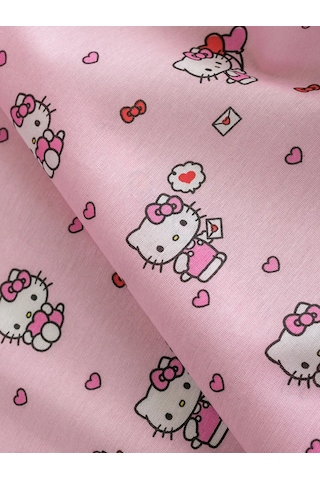 Pembe Hello Kitty Baskılı Tek Kişilik Lastikli Çarşaf