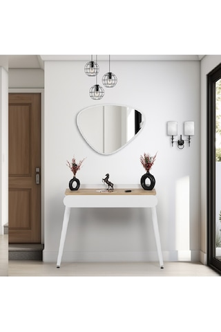 Flora Aisa Meşe 90x32 Cm Dresuar / Aynalı Dresuar / Çekmecelidresuar /antre Dresuar Beyaz - Meşe