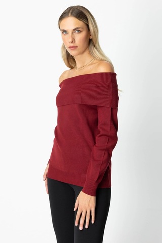 On Fashion Kadın Omzu Açık Bordo Kazak 65380 Bordo