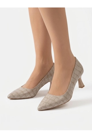 Asmi Shoes Kadın Flora Bej Kroko 6 Cm İnce Topuklu Stiletto