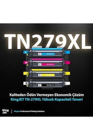 Kingjet Brother Uyumlu Tn-279xl Yüksek Kapasiteli 4 Renk Takım Uyumlu Toner Çipli Mfc-l3720cdw