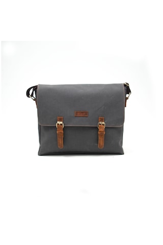 Gillario Design 03 Kanvas - Deri 15.6 Inch Postacı Laptop Çantası Gri